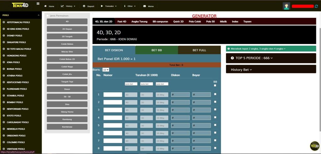 Jenis Bettingan Togel Online di Tema4D