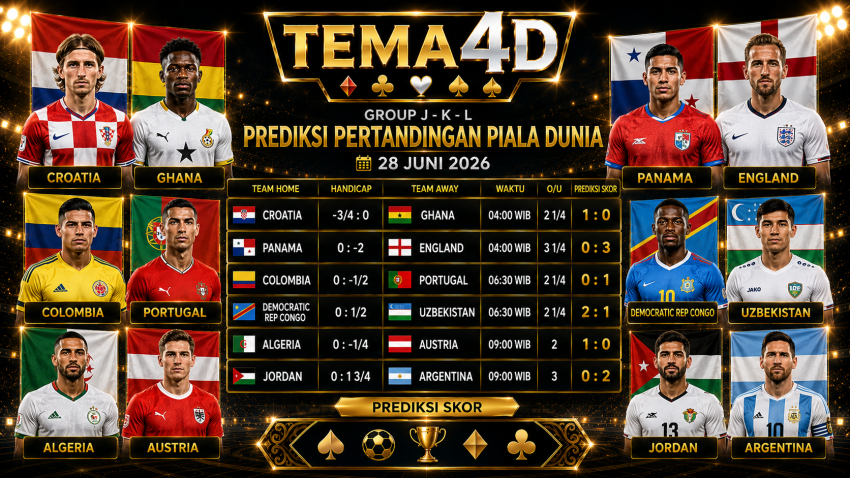 Prediksi Pertandingan Piala Dunia 2026 28 Juni 2026 England, Portugal, dan Argentina Siap Amankan Tiga Poin