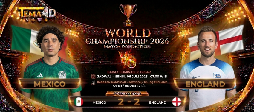 Prediksi Mexico vs England 6 Juli 2026 Duel Seimbang di Babak 16 Besar Piala Dunia 2026