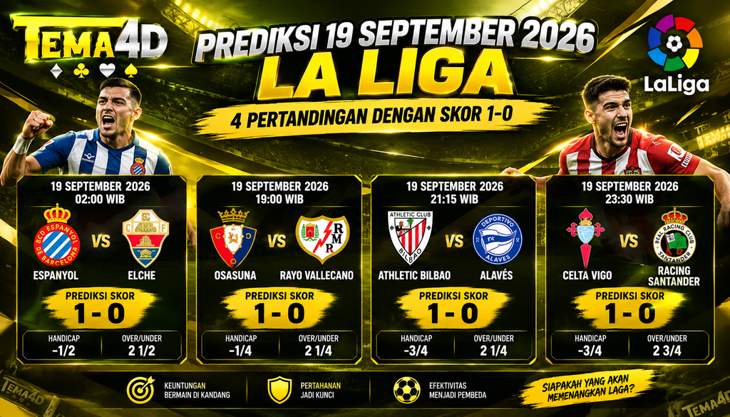 Prediksi 19 September 2026 La Liga: 4 Pertandingan dengan Skor 1-0