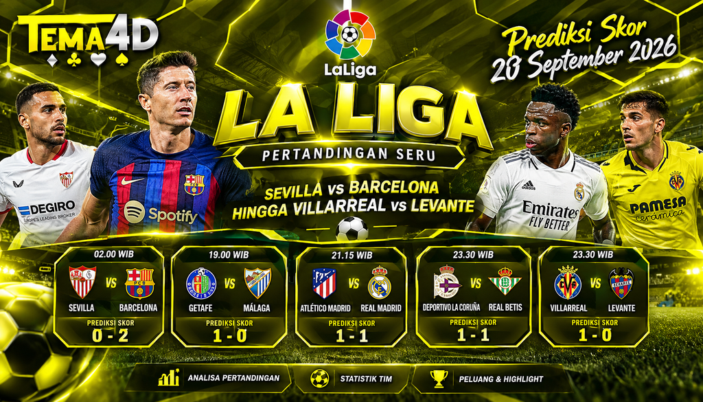Prediksi 20 September 2026 La Liga: Sevilla vs Barcelona hingga Villarreal vs Levante