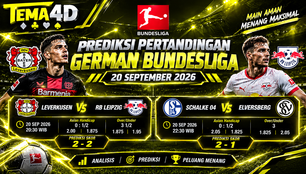 Prediksi Pertandingan German Bundesliga 20 September 2026: Leverkusen vs RB Leipzig dan Schalke 04 vs Elversberg